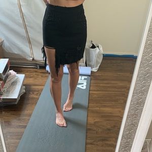 Black Distressed Denim Skirt